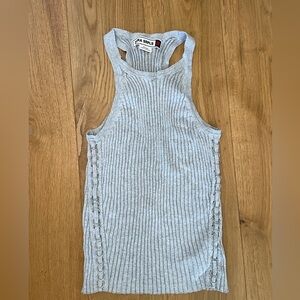 ZARA SRPLS Light Gray Ribbed Tank with Lace-up Ring Detail